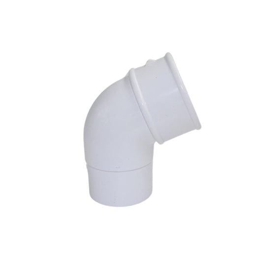 White Round Guttering 112.5° Downpipe Offset Bend - 112mm