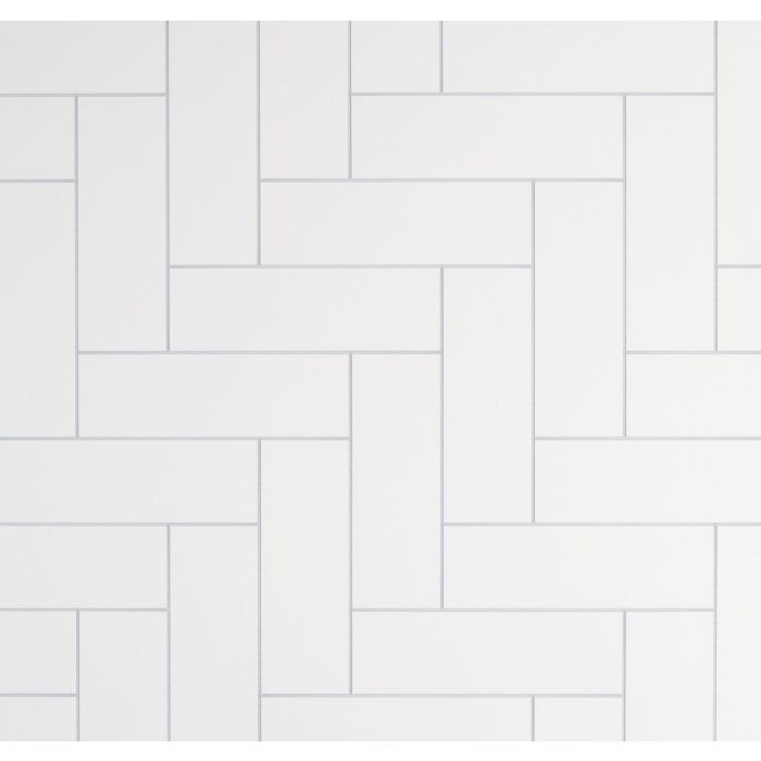Guardian Riven White Grout Line Herringbone Tile 10mm PVC Decor Cladding Panel - 2.4m x 1m