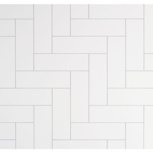 Guardian Riven White Grout Line Herringbone Tile 10mm PVC Decor Cladding Panel - 2.4m x 1m