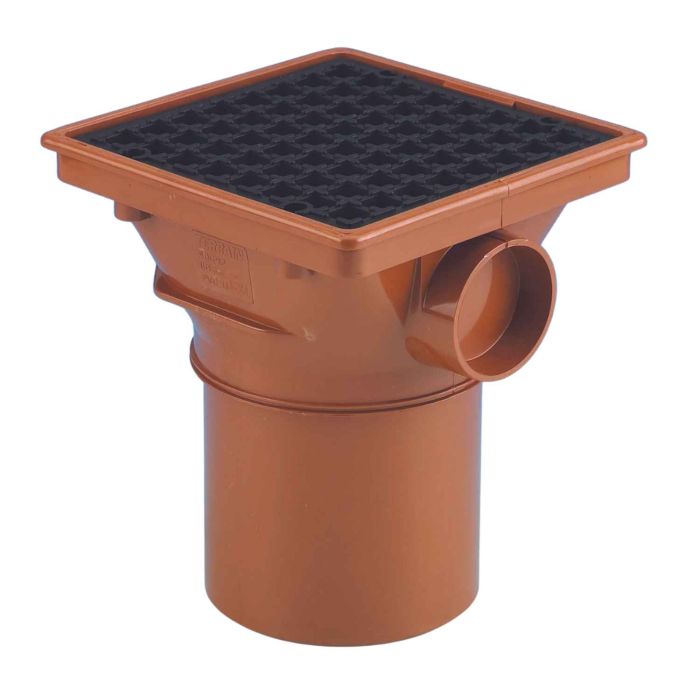 Aquaflow Terracotta Underground Square Hopper With Grid - 110mm