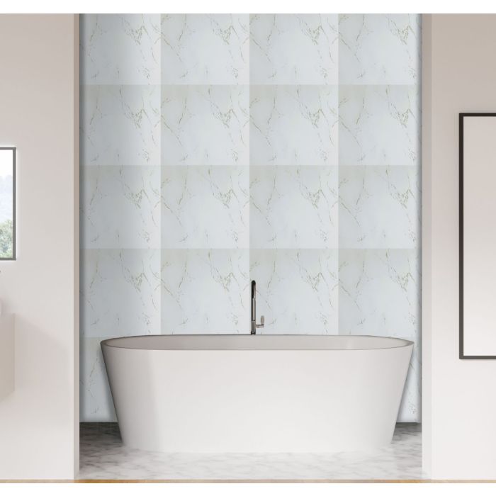 Storm White Carrara Marble 10mm Bathroom Cladding Panel - 2.4m x 1m