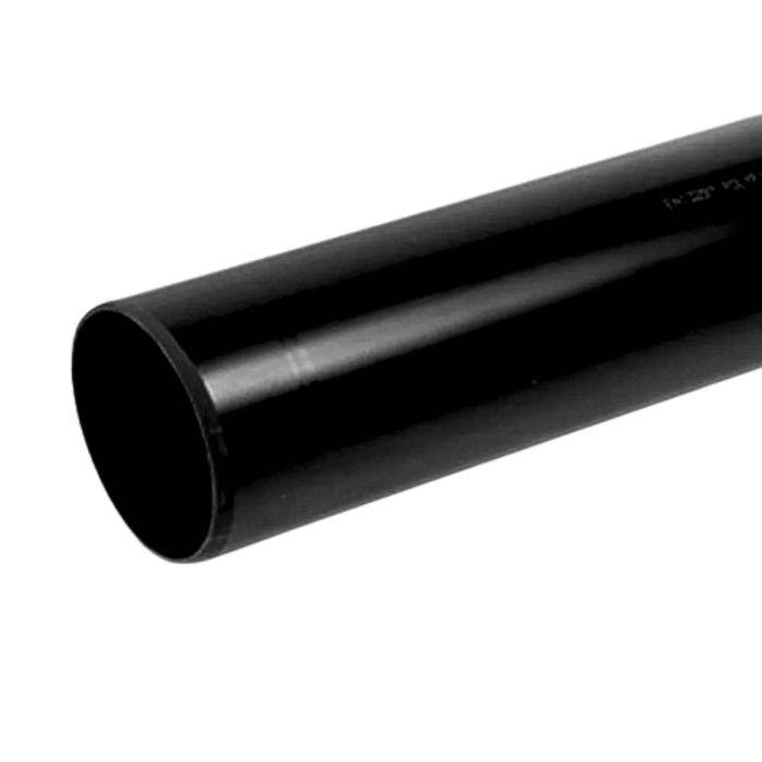 Black Plain Ended Soil Waste Pipe - 110mm x Length 3m