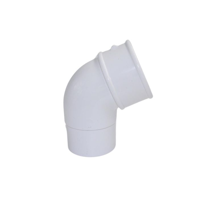 White Round Guttering 112.5° Downpipe Offset Bend - 112mm
