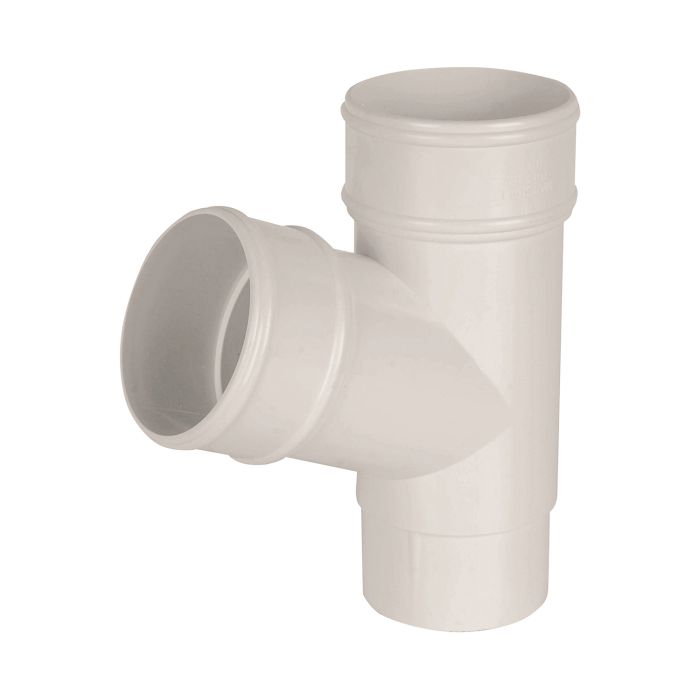 White Round Guttering 112.5° Downpipe Branch - 112mm