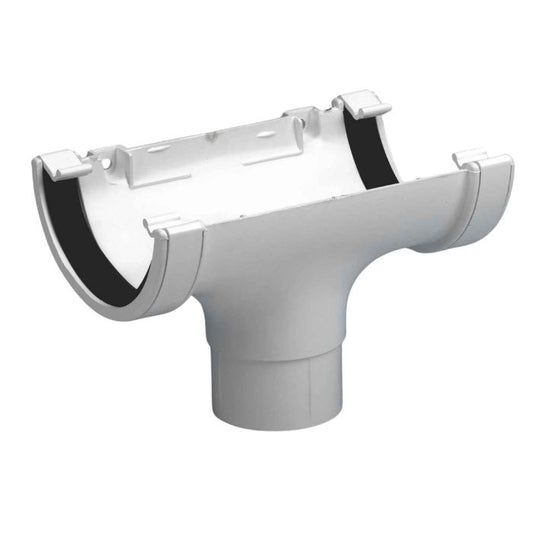 White Half Round Guttering Running Outlet - 112mm