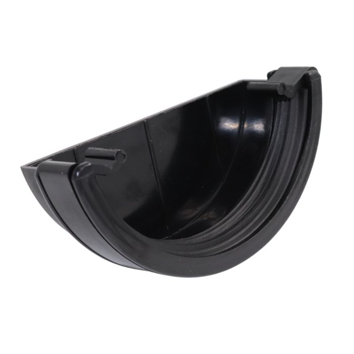 Black Half Round Guttering External Stop-end - 112mm