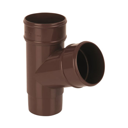 Brown Round Guttering 112.5° Downpipe Branch - 112mm