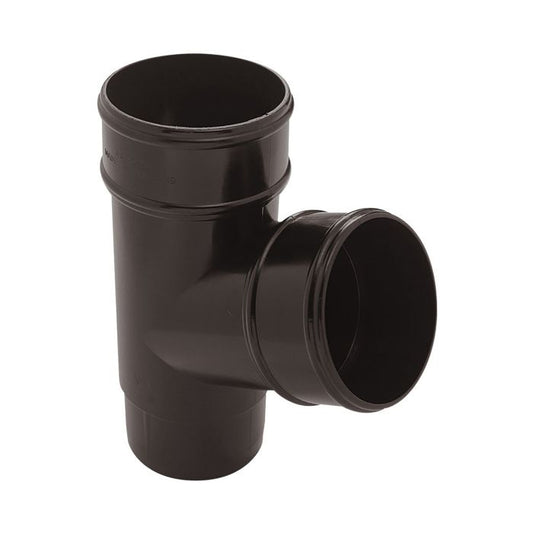 Black Round Guttering 112.5° Downpipe Branch - 112mm