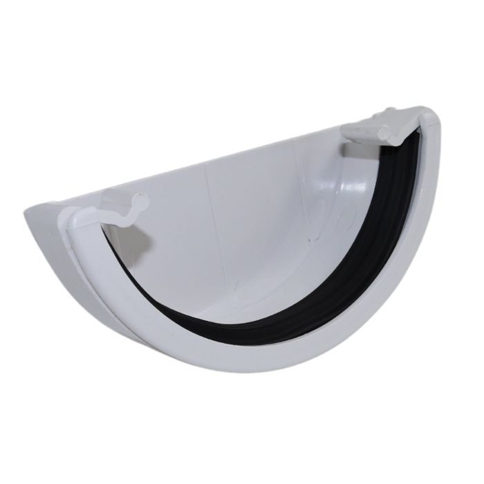 White Half Round Guttering External Stop-end - 112mm