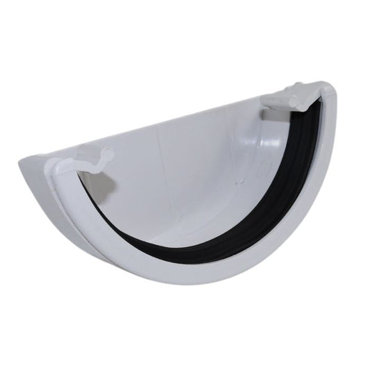 White Half Round Guttering External Stop-end - 112mm